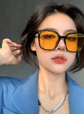 gm复古方形透明黄色明星大脸显瘦墨镜开车防紫外线男女太阳镜偏光