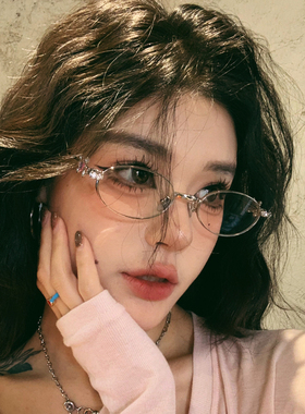 Jennie同款珠宝系列镶钻gm眼镜金属银色椭圆小框Y2K配度数平光镜