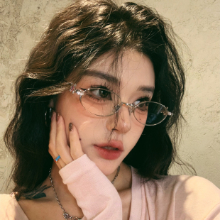 Jennie同款 珠宝系列镶钻gm眼镜金属银色椭圆小框Y2K配度数平光镜