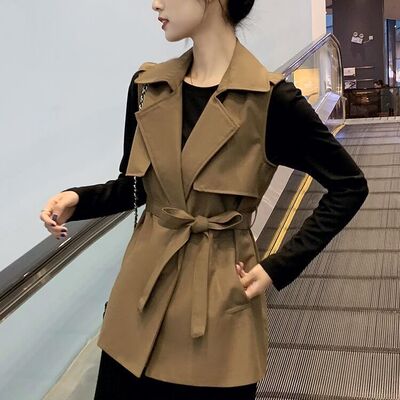2026新款春秋新款复古绑带收腰显瘦风衣马甲外套女无袖坎肩上衣