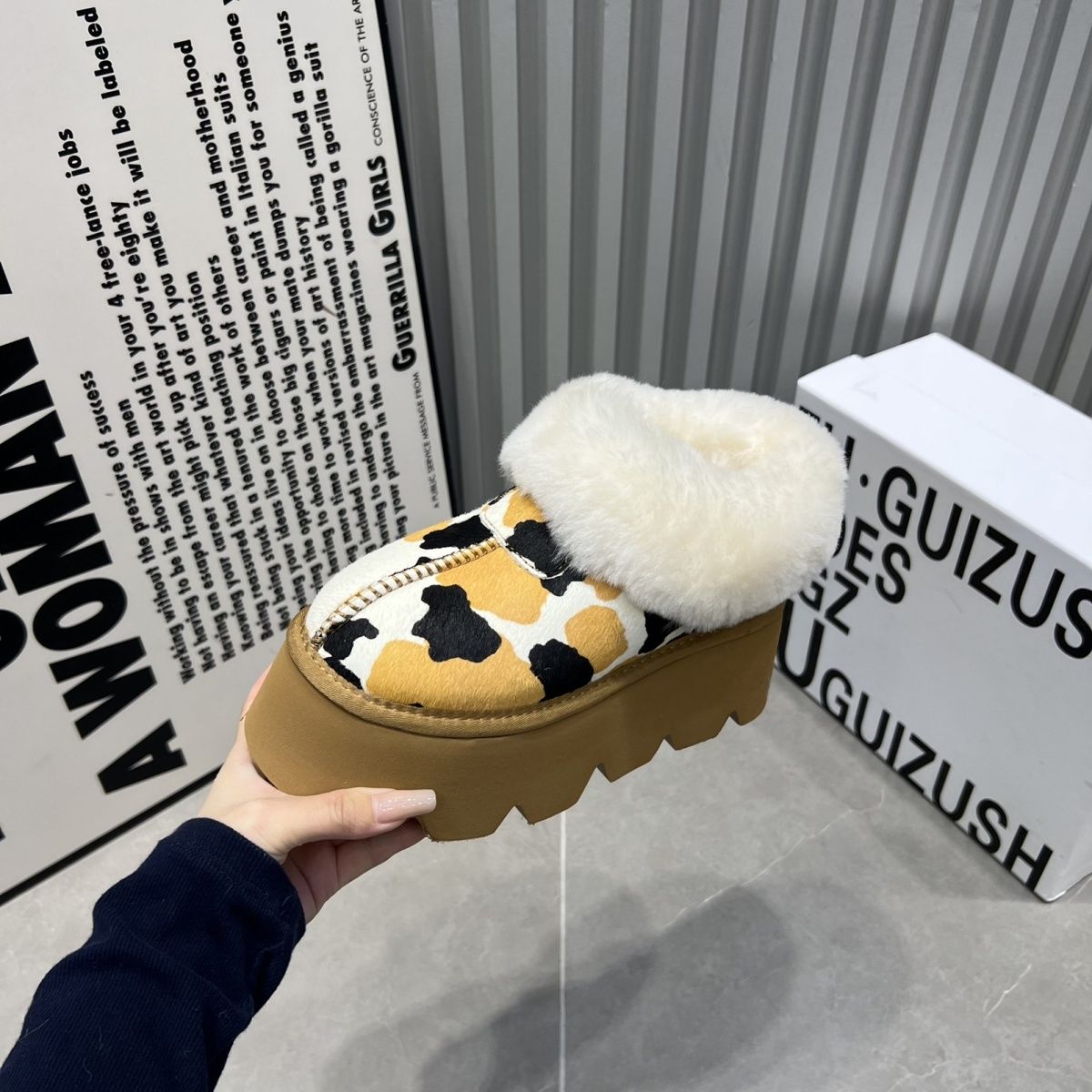 厚底增高勃肯鞋女鞋2025新款冬季加绒保暖大头雪地靴乐福毛毛棉鞋