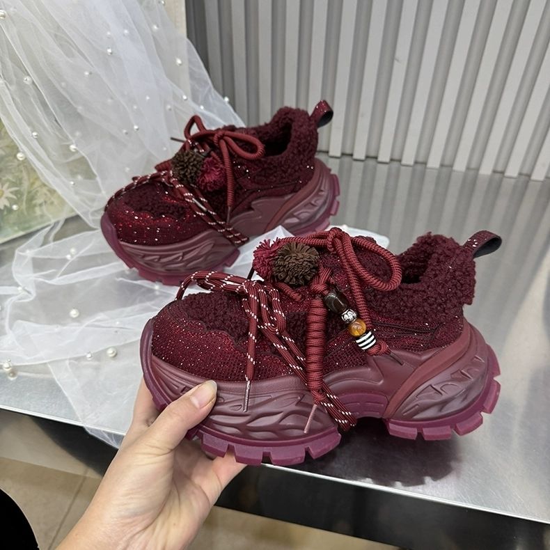2025春季新款烫满水钻超闪亮松糕厚底老爹鞋女潮流时尚运动休闲鞋