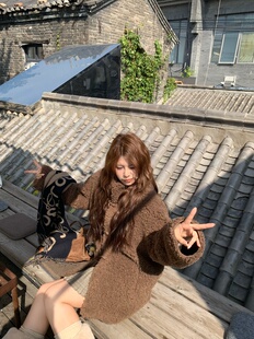 宅宅athome//摩卡栗子卷 立领牛角扣毛毛外套高级感羊毛外套