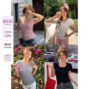 上衣基础款 四色大U领短袖 正肩收腰T恤 直角肩神T2.0 宅宅athome