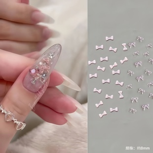 圣诞美甲小饰品小红书新款 穿戴甲微甜少女粉色蝴蝶结指甲配饰品