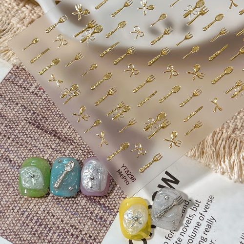 烫金迷你刀叉立体浮雕美甲贴纸