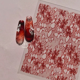 新款 镂空蕾丝蝴蝶结美甲贴纸辣妹薄韧黑白蕾丝百搭指甲贴纸