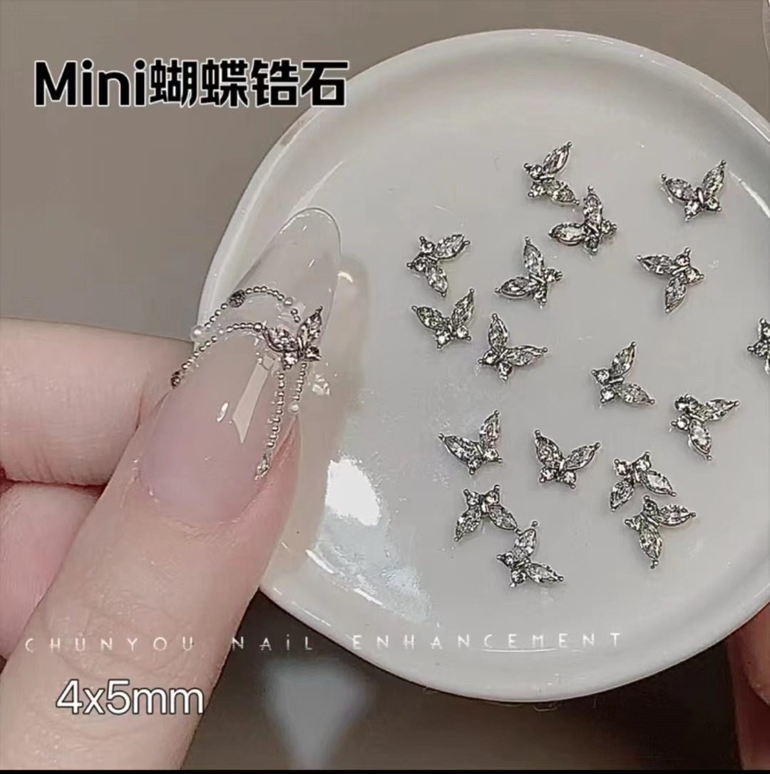 网红迷你指尖小蝴蝶美甲饰品超闪水晶锆石合金蝴蝶立体指甲贴装饰,彩妆/香水/美妆工具,指甲装饰,淘宝优惠券,粉丝福利购,淘宝优惠卷