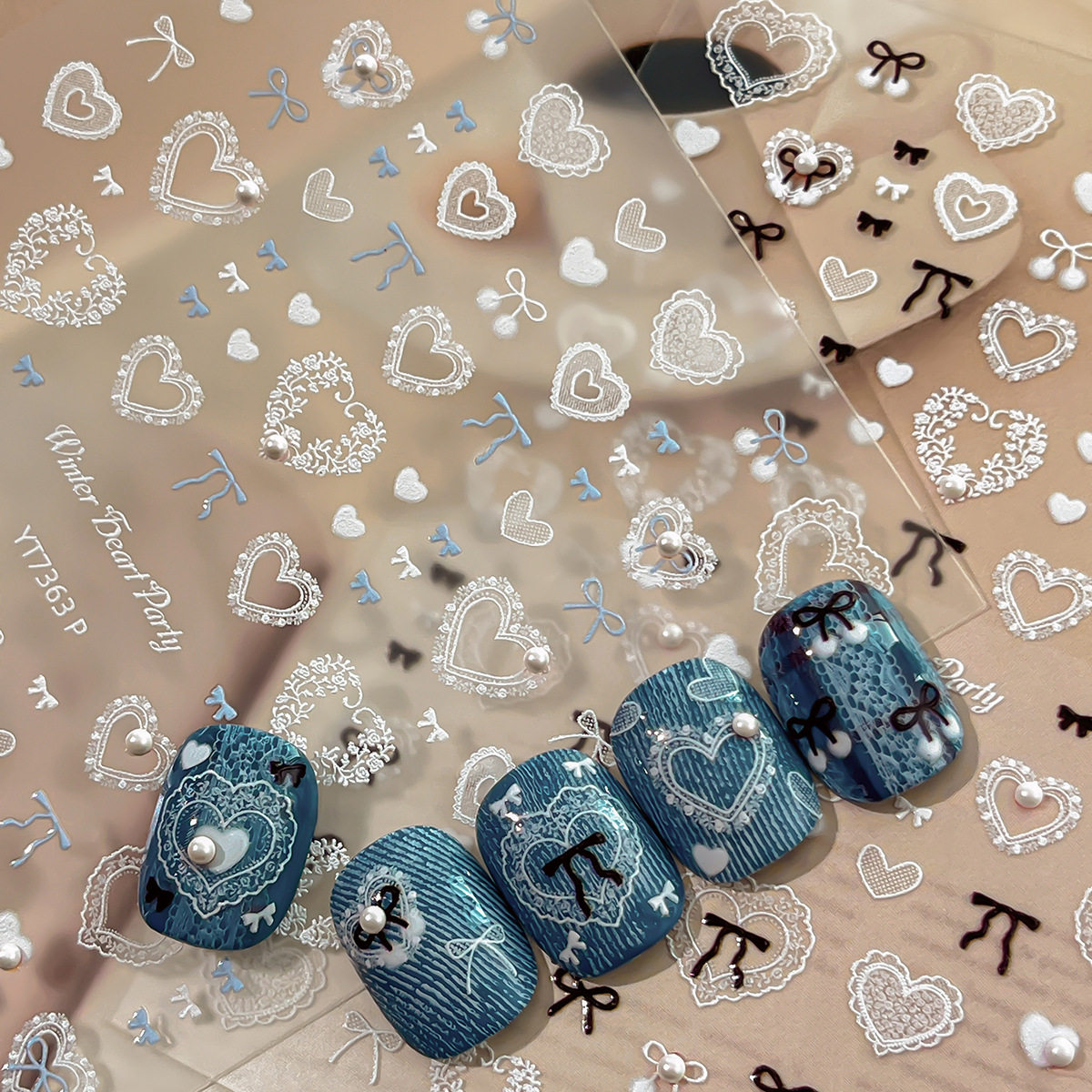 2026新款白色蝴蝶结美甲贴纸浮雕ins桃色蕾丝爱心指甲装饰贴饰品,彩妆/香水/美妆工具,指甲装饰,淘宝优惠券,粉丝福利购,淘宝优惠卷