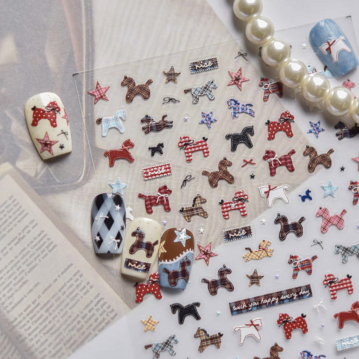 新年可爱布纹小马浮雕立体美甲贴纸玩偶毛茸diy辣妹手账背胶指甲,彩妆/香水/美妆工具,指甲装饰,淘宝优惠券,粉丝福利购,淘宝优惠卷