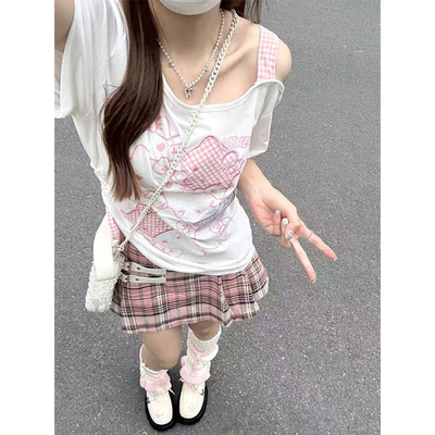 E1702美式复古潮牌百搭通勤斜肩上衣女