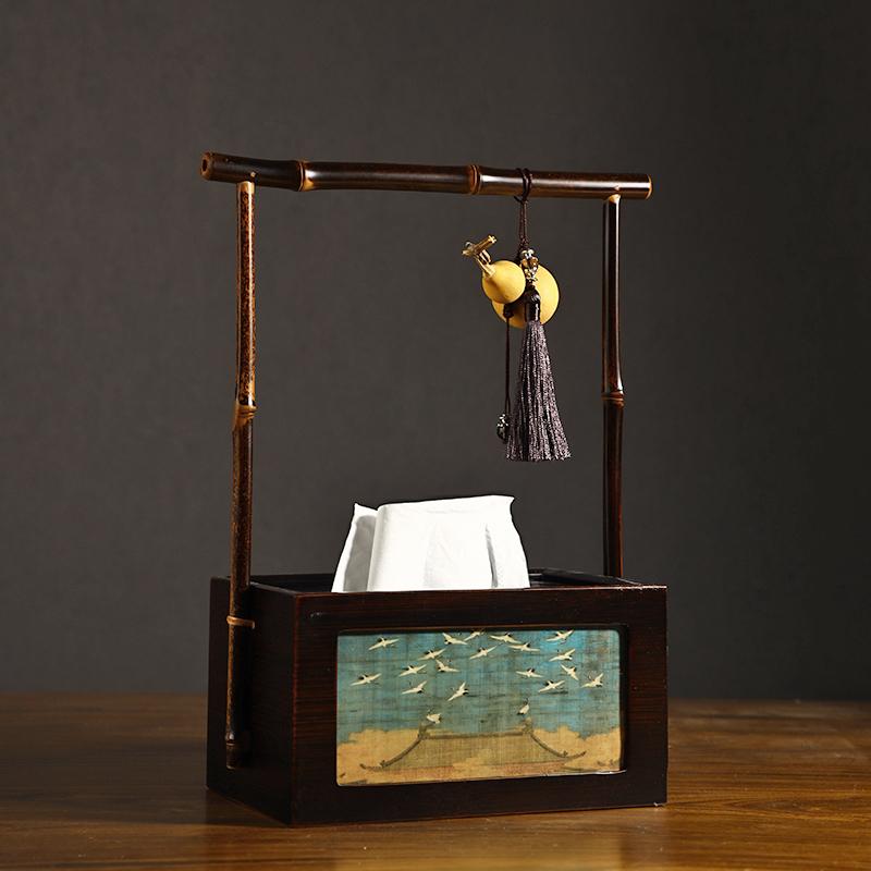 布画新中式竹制纸巾盒客厅家居