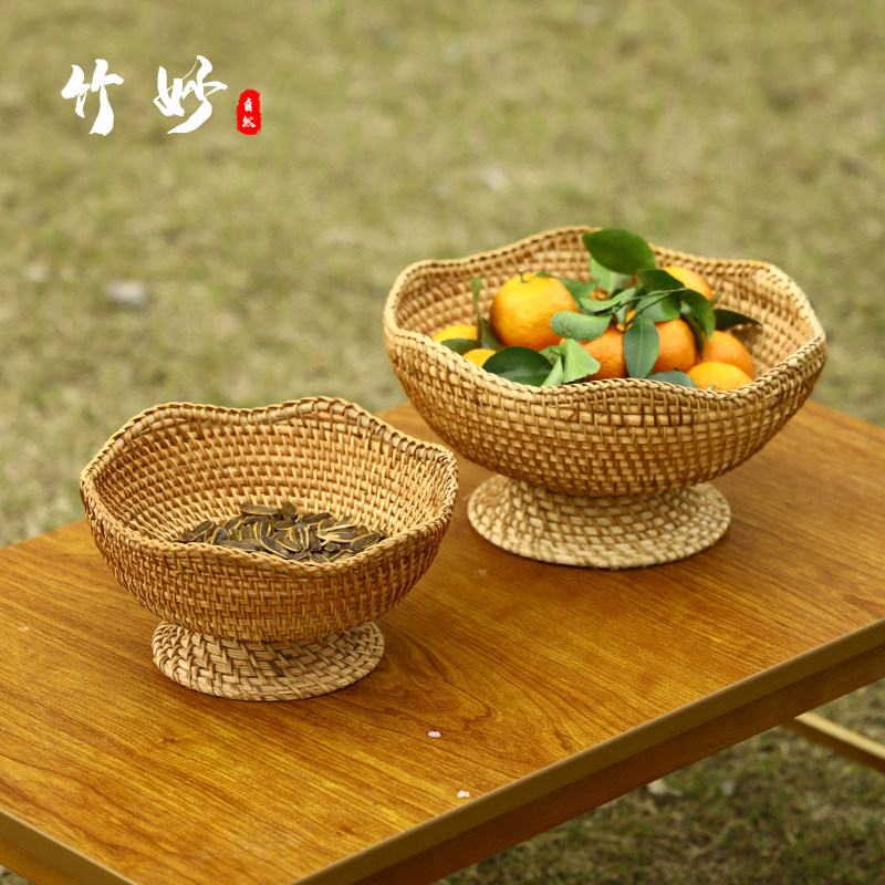 竹妙纯手工藤水果篮零食野餐篮筐