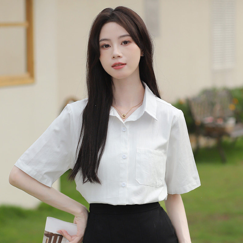 夏季短袖白衬衫女士2025年新款宽松显瘦学院风jk纯棉气质白色衬衣
