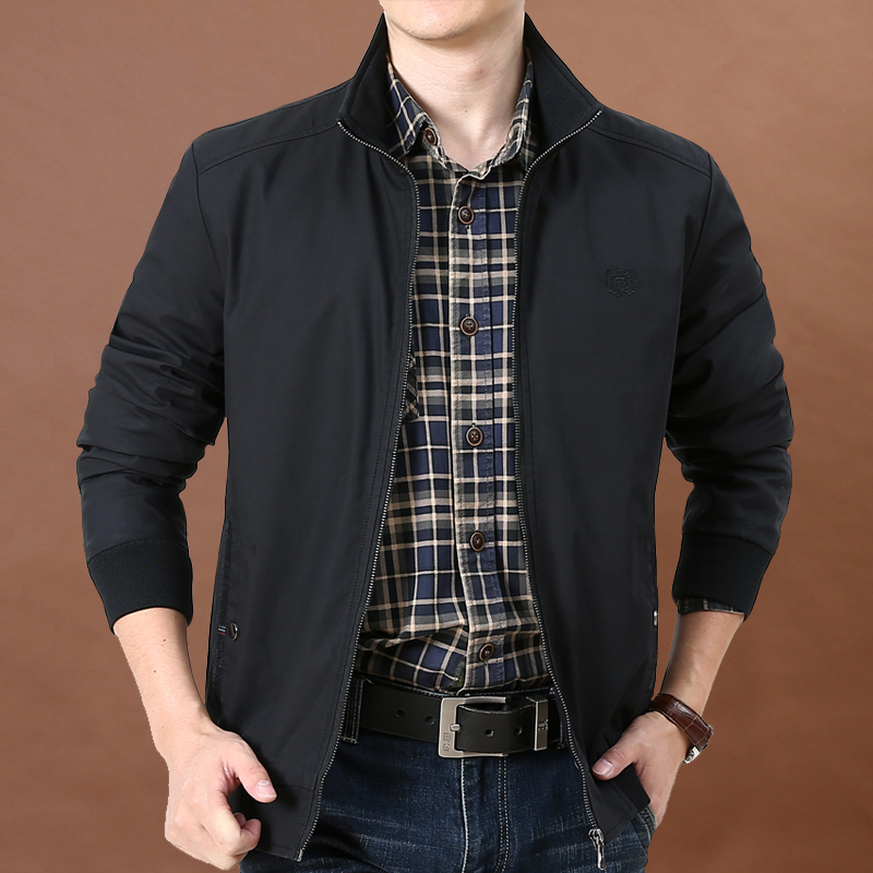 夹克男春秋新款户外纯棉水洗休闲上衣服宽松大码工装立领男士外套