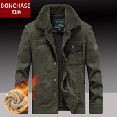 秋冬季 新款 工装 翻领外套男士 羊羔绒上衣大码 加绒加厚休闲毛领夹克