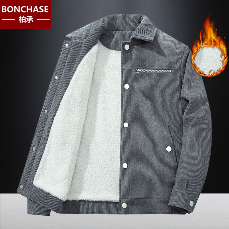 灯芯绒夹克男春秋新款韩版翻领
