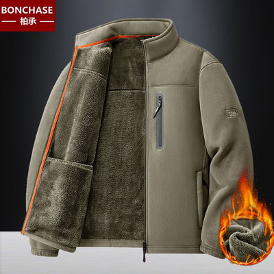 户外抓绒衣男立领夹克加绒加厚