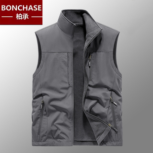 马夹多口袋秋冬季 运动户外穿男士 加绒坎肩背心马甲大码 双面穿