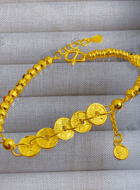 金包银铜钱串珠手链小众设计时尚黄金气质复古高级感手环