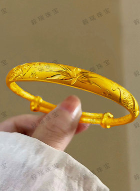 金包银中式复古莲花手镯高级感国风黄金时尚花朵镯子送女友送妈妈