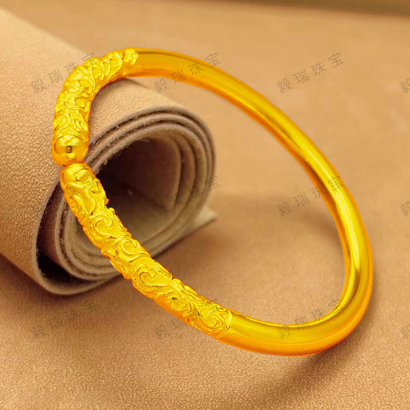 中式金包银紧箍咒手镯高级感国风黄金复古祥云纹镯子小众饰品
