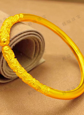 中式金包银紧箍咒手镯高级感国风黄金复古祥云纹镯子小众饰品