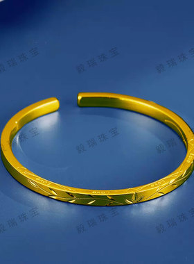 轻奢叶子纹理金包银手镯高级感小众设计黄金气质方形镯子送女友