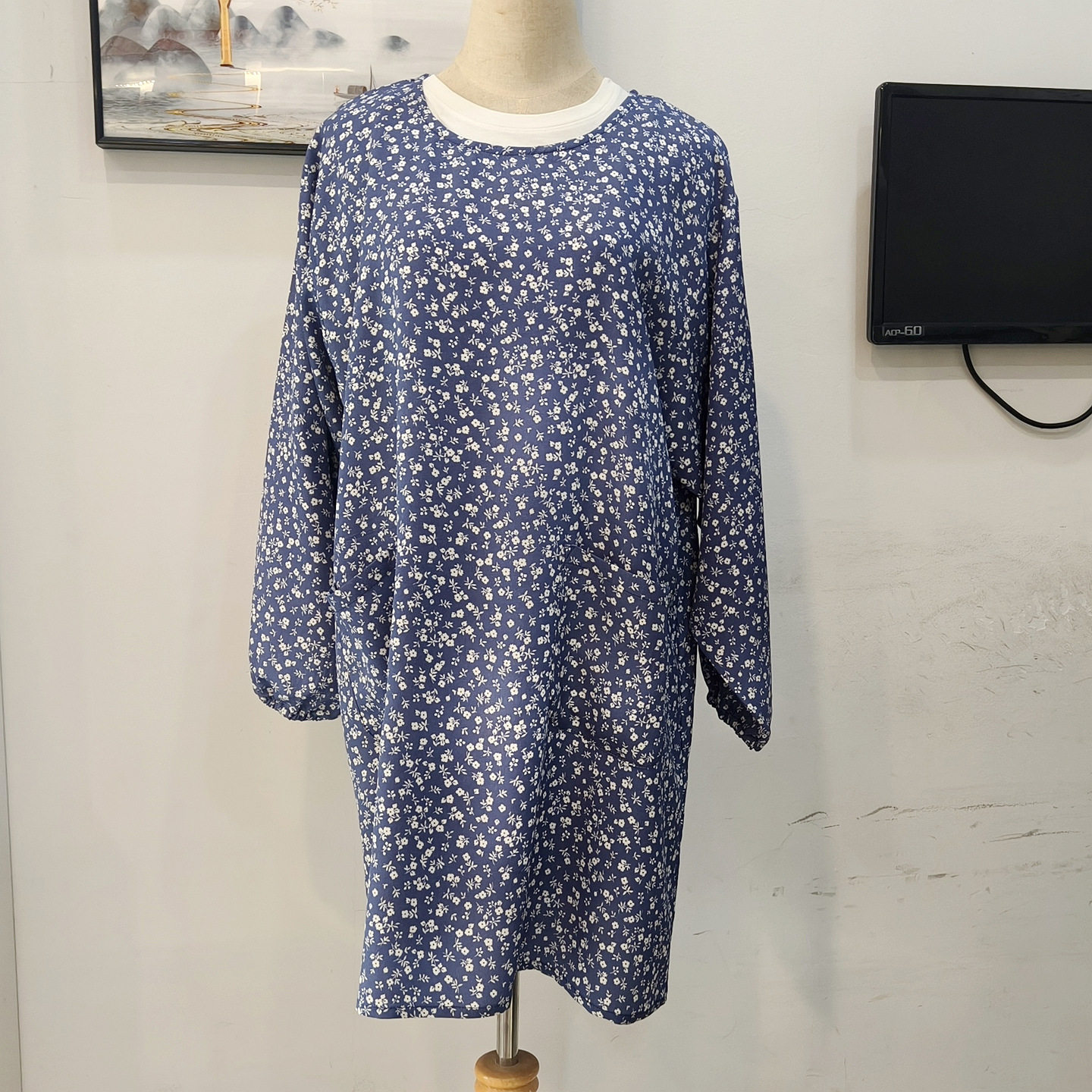 包邮四季可穿居家长袖围裙反穿背后系带围裙有长袖反穿衣罩衣围裙