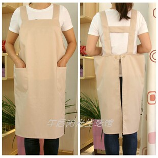 瑕疵H型 男女皆用纱卡面料背带后纽扣款工作服店员围裙A-1064