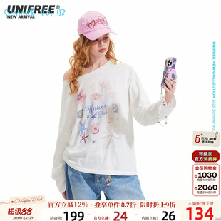 UNIFREE白色轻薄长袖T恤女夏季宽松可爱甜美纯欲风松弛感慵懒罩衫