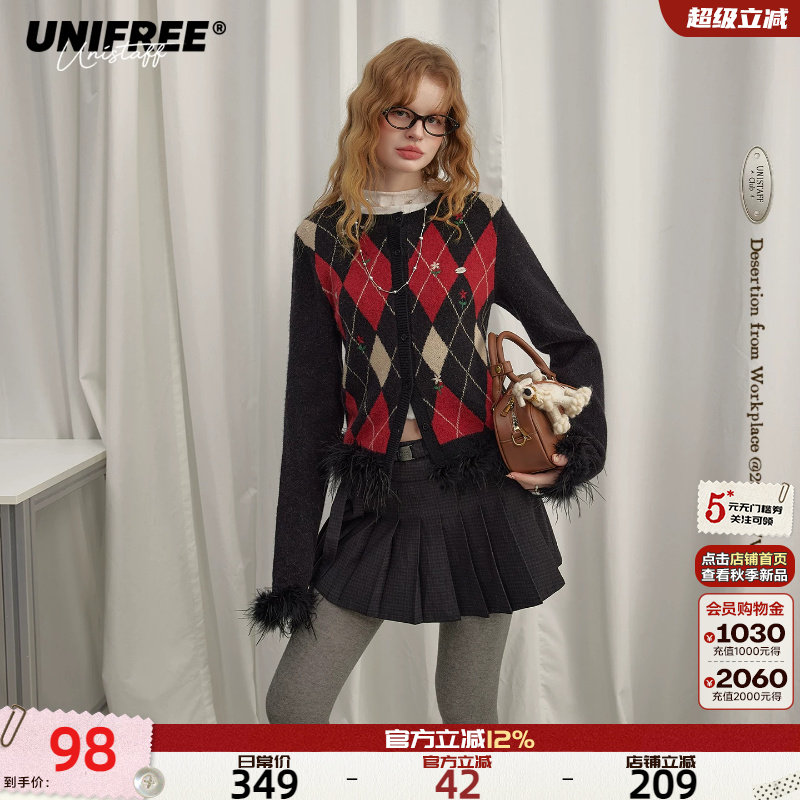 UNIFREE黑色复古风毛针织衫图片