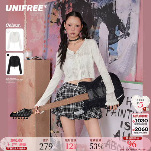 UNIFREE短款镂空针织开衫