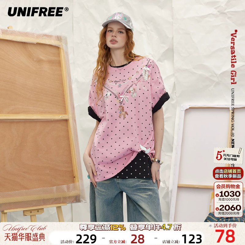 UNIFREE波点短袖T恤动物链条印花图片