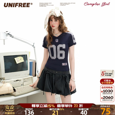 UNIFREE美式辣妹V领运动球衣短袖