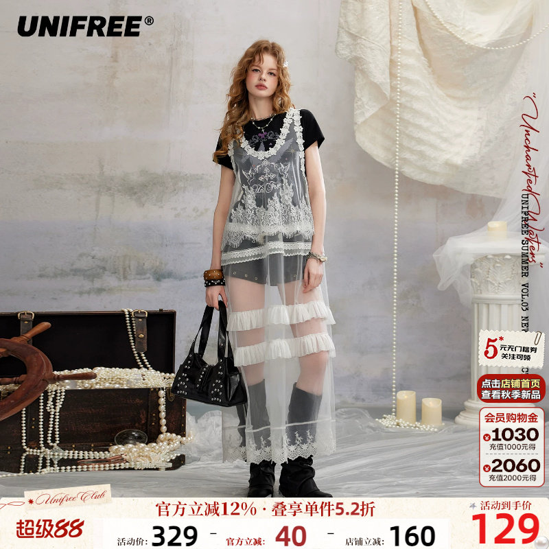 UNIFREE白色蕾丝背心连衣裙图片