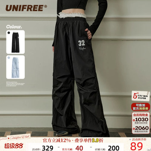 UNIFREE蕾丝拼接休闲裤