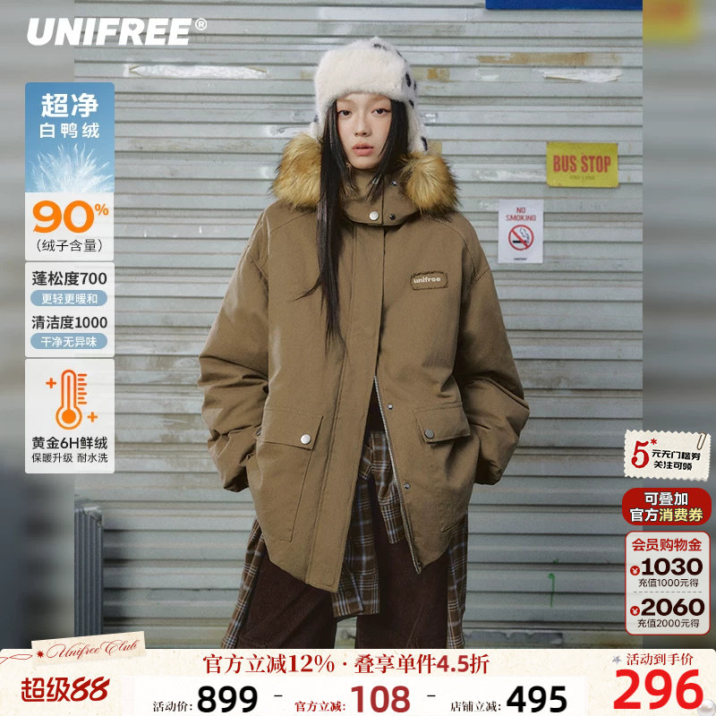 UNIFREE工装风刺绣羽绒服图片