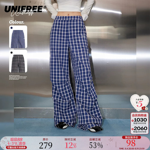 UNIFREE慵懒风格子休闲裤