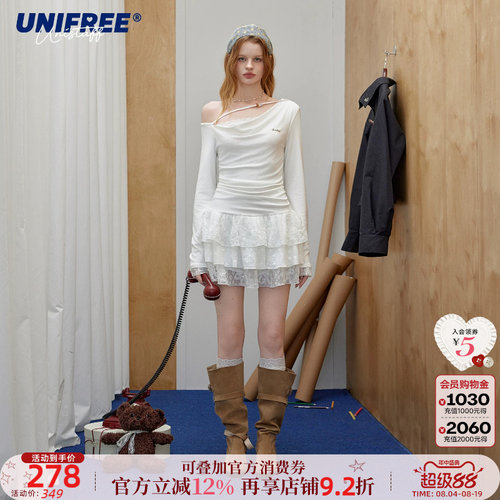 UNIFREE斜肩长袖连衣裙