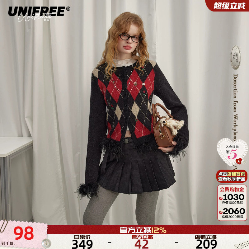 UNIFREE黑色复古风毛针织衫图片
