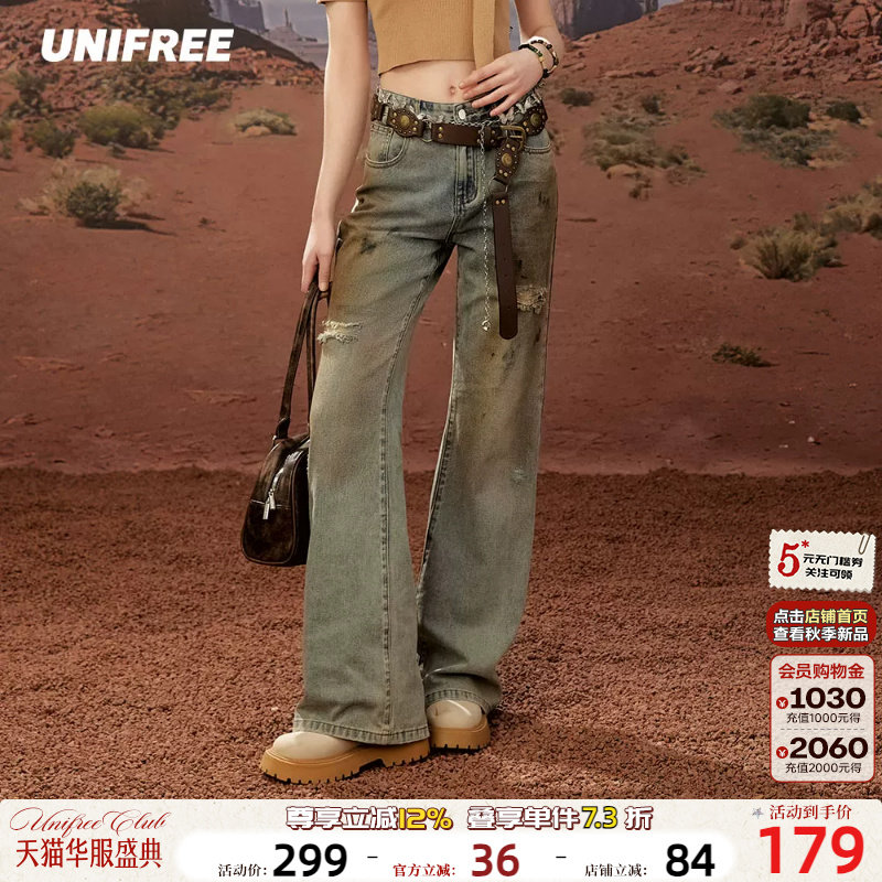 UNIFREE长款水洗牛仔裤图片