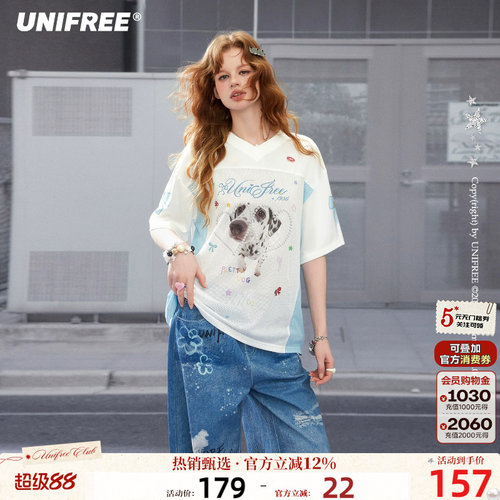 UNIFREE白色V领短袖T恤