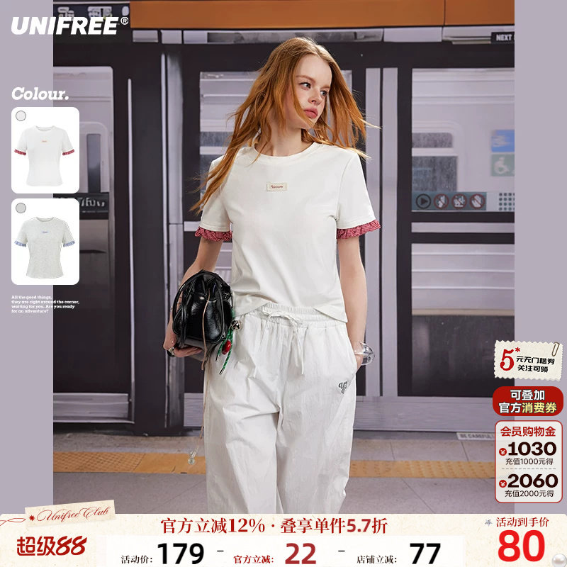 UNIFREE网纱拼接短袖T恤图片