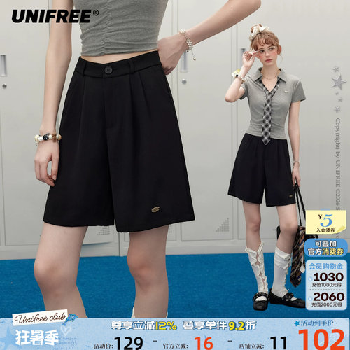 UNIFREE高腰宽松运动五分裤