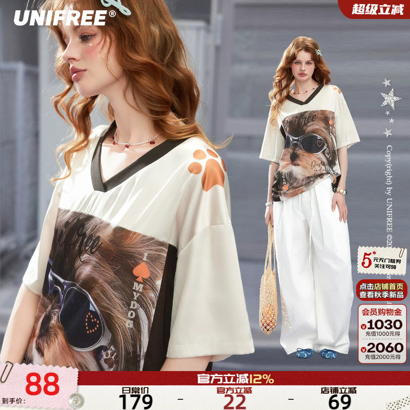 UNIFREE短袖宽松动物印花图片