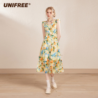【UNIFREE】甜美连衣裙夏季新款碎花温柔风花边收腰气质度假长裙