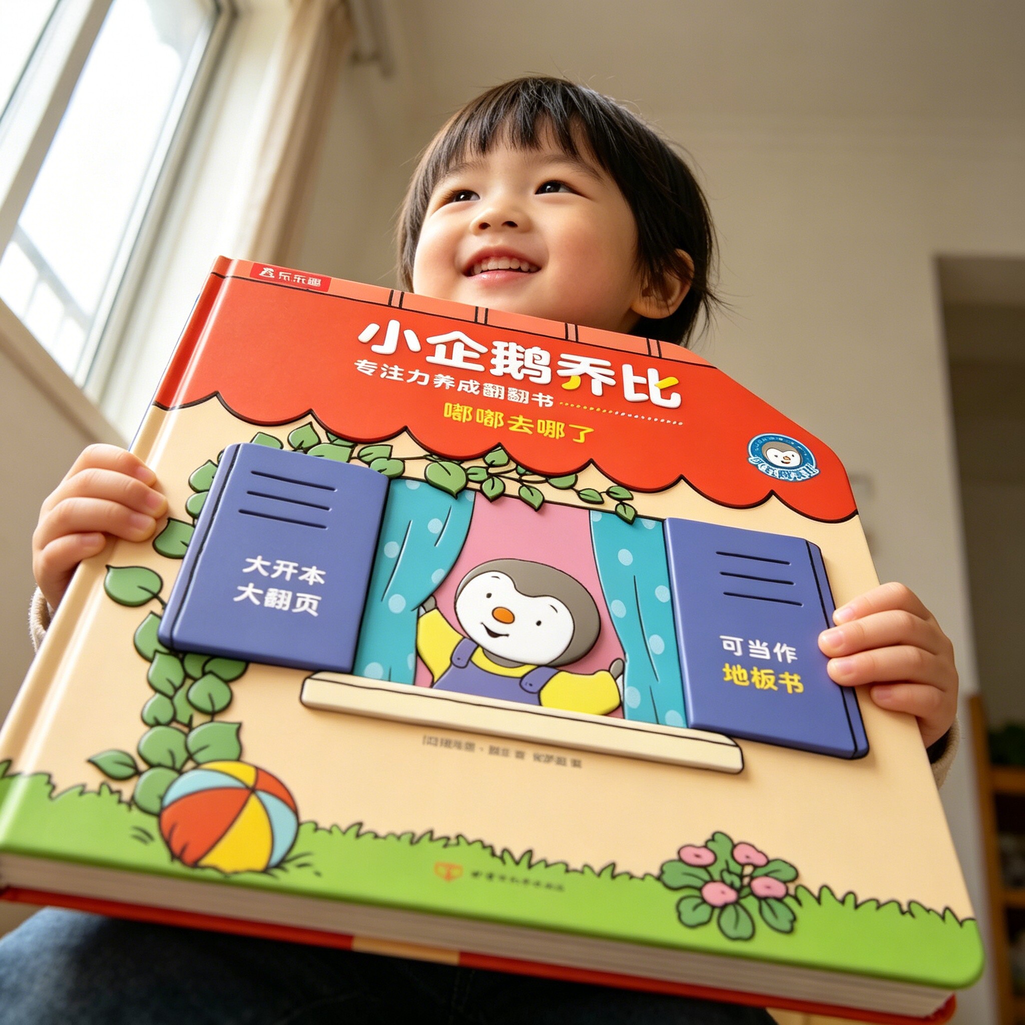 大开本】小企鹅乔比触摸翻翻书宝宝硬壳绘本0到1-3岁书婴幼儿早教触摸书低幼儿童启蒙认知1-2岁蒙氏地板书小月龄故事书洞洞书书籍