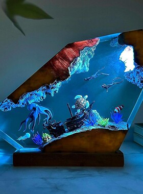 章鱼和海龟树脂小夜灯情侣潜水员探索海底世界独特装饰圣诞节礼物