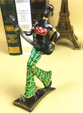 厂家热销创意树脂黑人摆件 非洲黑人奏乐民族风情电视柜装饰摆设